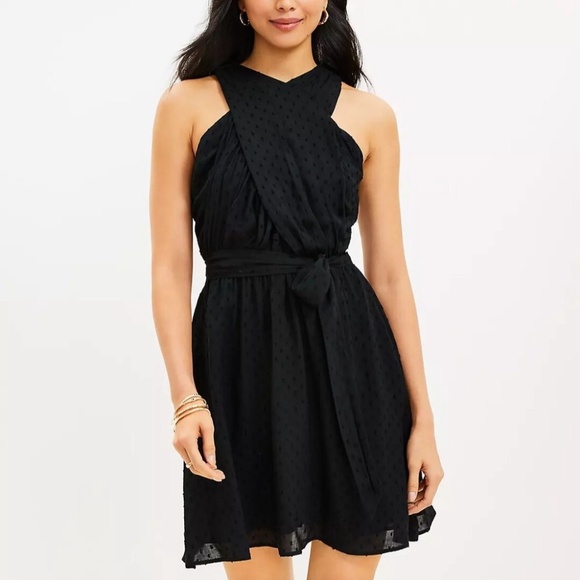 Loft Petite Black Crossover Halter Dress - Picture 1 of 7